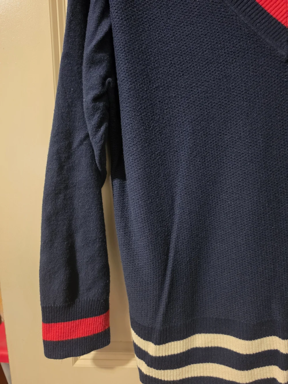 Champs Navy V-Neck Sweater with Red and White Trim 1x